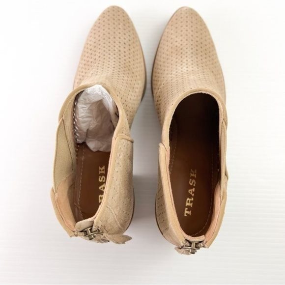 Trask Bootie womens size 11 Tisha Perforated Taupe Oiled Suede Ankle Shoe - Picture 7 of 12
